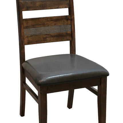 Set of Two Black and Dark Brown Faux Leather Slat Back Dining Side Chairs