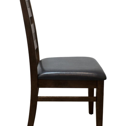 Set of Two Black and Dark Brown Faux Leather Slat Back Dining Side Chairs
