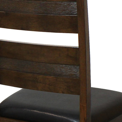 Set of Two Black and Dark Brown Faux Leather Slat Back Dining Side Chairs