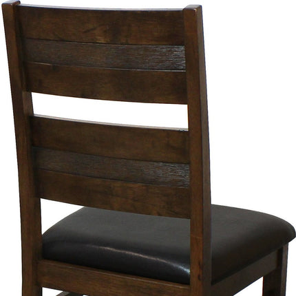 Set of Two Black and Dark Brown Faux Leather Slat Back Dining Side Chairs
