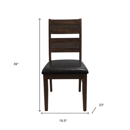 Set of Two Black and Dark Brown Faux Leather Slat Back Dining Side Chairs