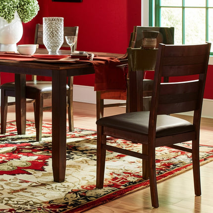 Set of Two Black and Dark Brown Faux Leather Slat Back Dining Side Chairs