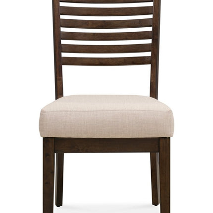 Set of Two Ivory and Dark Brown Linen Slat Back Dining Side Chairs