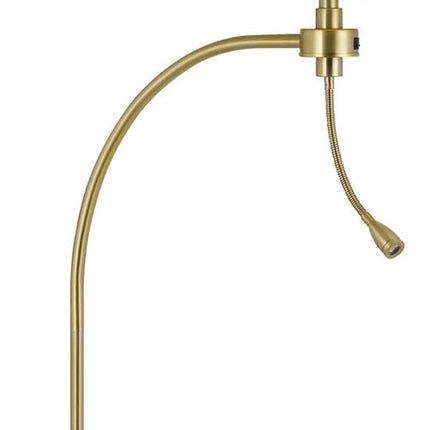 68" Antiqued Brass Metal Reading Floor Lamp With Off White Fabric Empire Shade HomeRoots