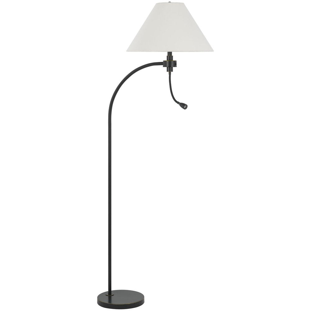 68" Bronze Metal Reading Floor Lamp With Off White Fabric Empire Shade