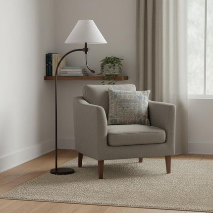68" Rust Metal Reading Floor Lamp With Gray Fabric Empire Shade
