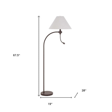 68" Rust Metal Reading Floor Lamp With Gray Fabric Empire Shade HomeRoots