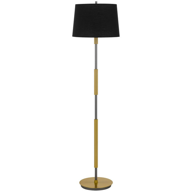 60" Antiqued Brass Metal Floor Lamp With Black Fabric Drum Shade HomeRoots