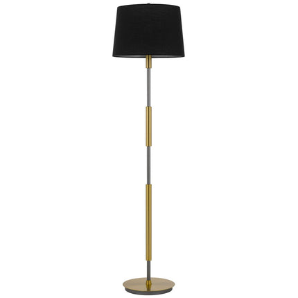 60" Antiqued Brass Metal Floor Lamp With Black Fabric Drum Shade HomeRoots
