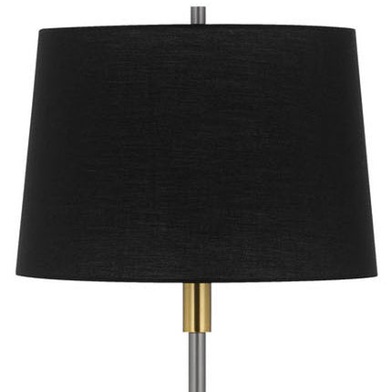 60" Antiqued Brass Metal Floor Lamp With Black Fabric Drum Shade HomeRoots