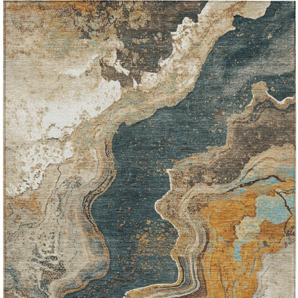 9' X 12' Wheat And Charcoal Abstract Washable Indoor Outdoor Area Rug