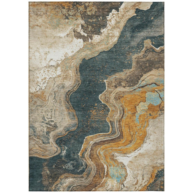 9' X 12' Wheat And Charcoal Abstract Washable Indoor Outdoor Area Rug HomeRoots