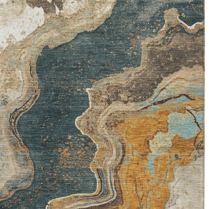9' X 12' Wheat And Charcoal Abstract Washable Indoor Outdoor Area Rug