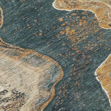 9' X 12' Wheat And Charcoal Abstract Washable Indoor Outdoor Area Rug