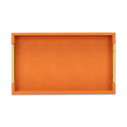 16" Orange And Gold Faux Shagreen Handmade Serving Tray With Handles HomeRoots