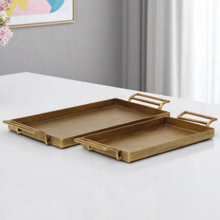 Set of Two Gold Cast Iron Handmade Vanity Trays With Handles HomeRoots