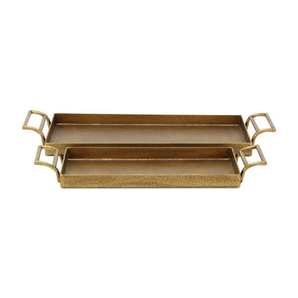 Set of Two Gold Cast Iron Handmade Vanity Trays With Handles HomeRoots