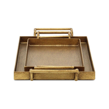 Set of Two Gold Cast Iron Handmade Vanity Trays With Handles HomeRoots