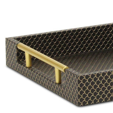 16" Black And Gold Geometric Print Handmade Serving Tray HomeRoots