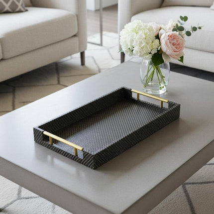 16" Black And Gold Geometric Print Handmade Serving Tray HomeRoots