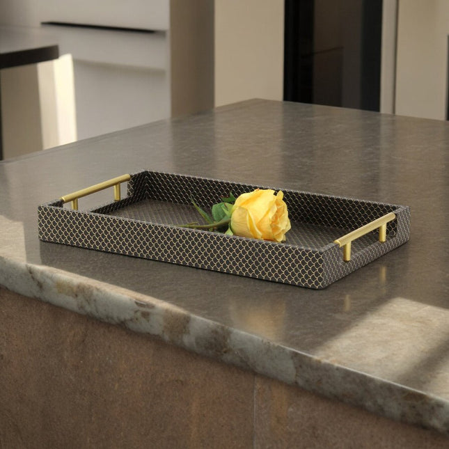 16" Black And Gold Geometric Print Handmade Serving Tray HomeRoots