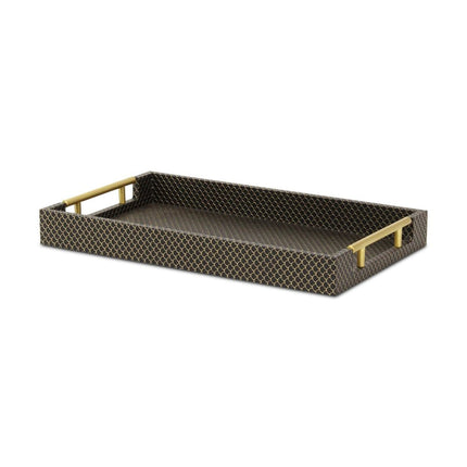 16" Black And Gold Geometric Print Handmade Serving Tray HomeRoots