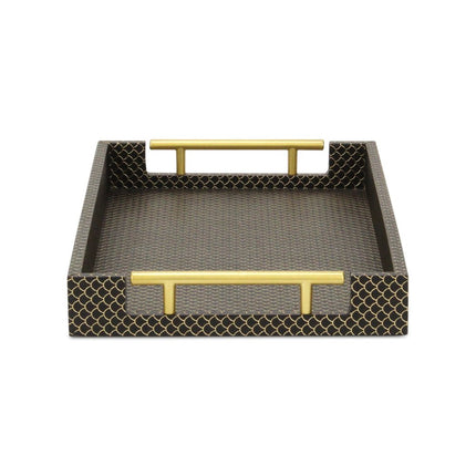 16" Black And Gold Geometric Print Handmade Serving Tray HomeRoots