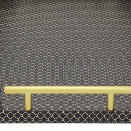16" Black And Gold Geometric Print Handmade Serving Tray HomeRoots