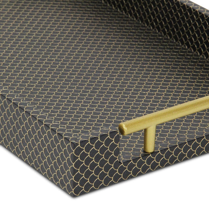 16" Black And Gold Geometric Print Handmade Serving Tray HomeRoots