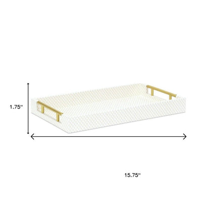 16" Ivory And Gold Geometric Print Handmade Serving Tray With Handles HomeRoots