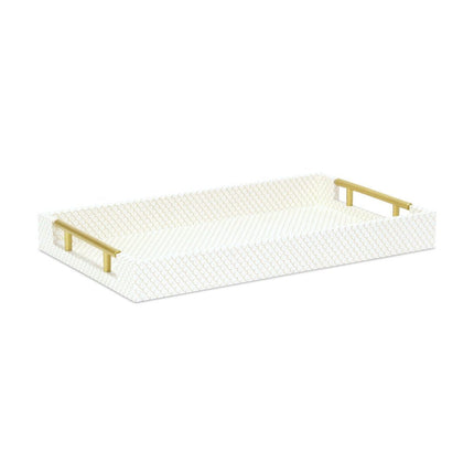 16" Ivory And Gold Geometric Print Handmade Serving Tray With Handles HomeRoots