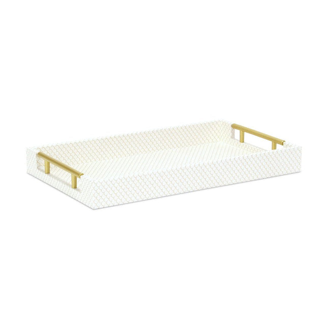 16" Ivory And Gold Geometric Print Handmade Serving Tray With Handles HomeRoots