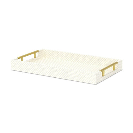 16" Ivory And Gold Geometric Print Handmade Serving Tray With Handles HomeRoots