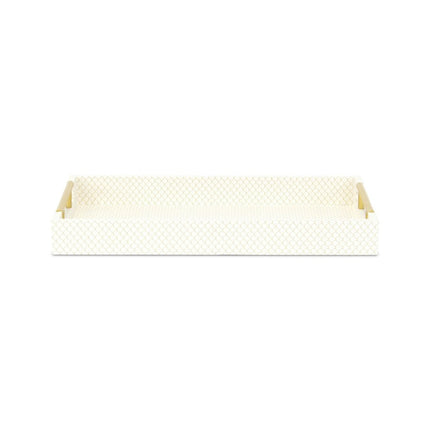16" Ivory And Gold Geometric Print Handmade Serving Tray With Handles