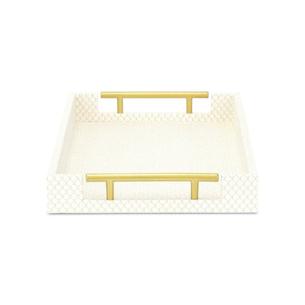 16" Ivory And Gold Geometric Print Handmade Serving Tray With Handles HomeRoots