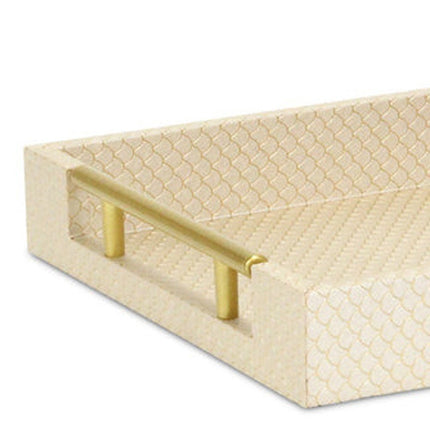 16" Champagne And Gold Geometric Print Handmade Serving Tray With Handles HomeRoots