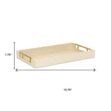 16" Champagne And Gold Geometric Print Handmade Serving Tray With Handles HomeRoots