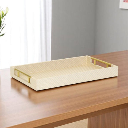 16" Champagne And Gold Geometric Print Handmade Serving Tray With Handles HomeRoots