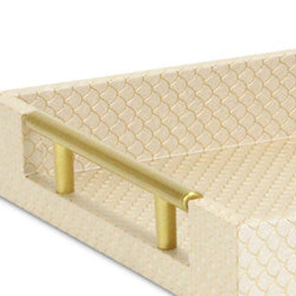 16" Champagne And Gold Geometric Print Handmade Serving Tray With Handles HomeRoots