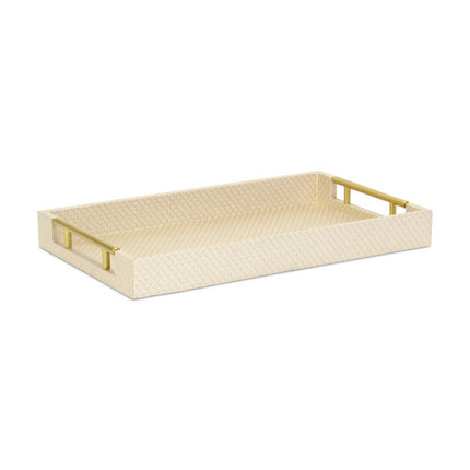 16" Champagne And Gold Geometric Print Handmade Serving Tray With Handles HomeRoots