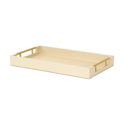16" Champagne And Gold Geometric Print Handmade Serving Tray With Handles HomeRoots