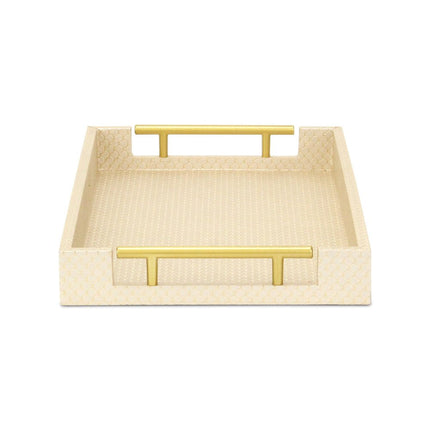 16" Champagne And Gold Geometric Print Handmade Serving Tray With Handles HomeRoots