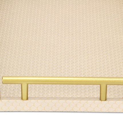 16" Champagne And Gold Geometric Print Handmade Serving Tray With Handles HomeRoots