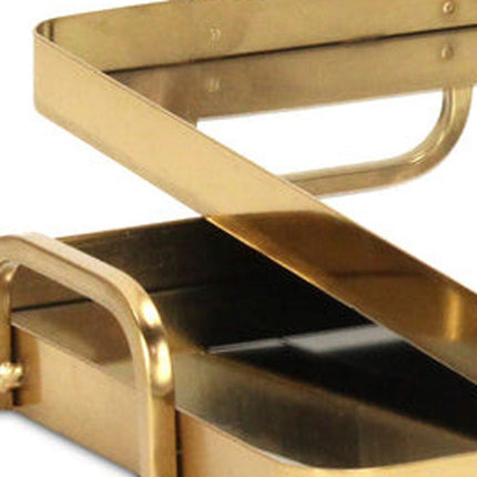 Set of Two Gold And Mirrored Glass Handmade Serving Trays HomeRoots