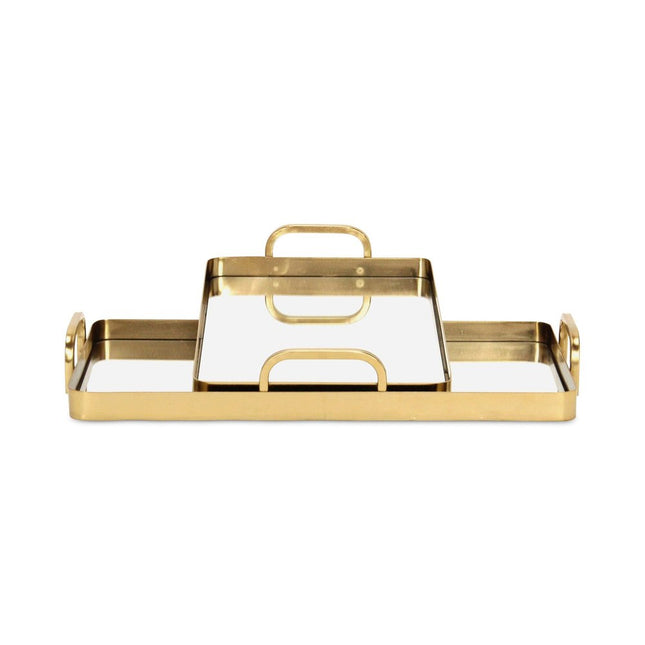 Set of Two Gold And Mirrored Glass Handmade Serving Trays HomeRoots