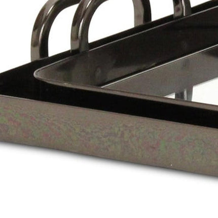 Set of Two Pewter Aluminum And Mirrored Glass Handmade Serving Trays HomeRoots