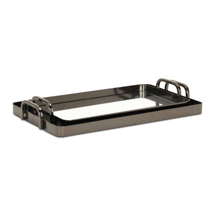 Set of Two Pewter Aluminum And Mirrored Glass Handmade Serving Trays HomeRoots