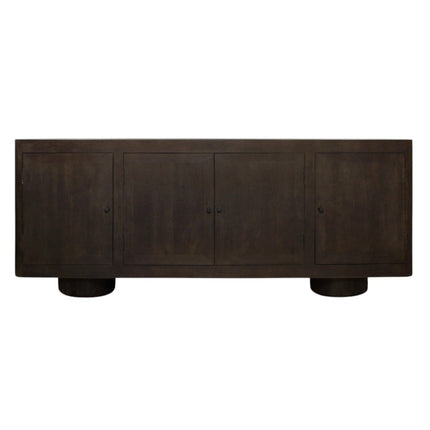 80" Dark Brown Distressed Solid Wood Sideboard Soft Close with Four Doors HomeRoots