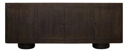 80" Dark Brown Distressed Solid Wood Sideboard Soft Close with Four Doors HomeRoots