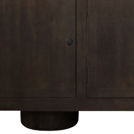 80" Dark Brown Distressed Solid Wood Sideboard Soft Close with Four Doors HomeRoots